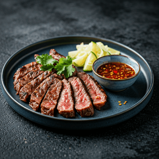 Tender grilled steak served with a spicy and tangy traditional dipping sauce
